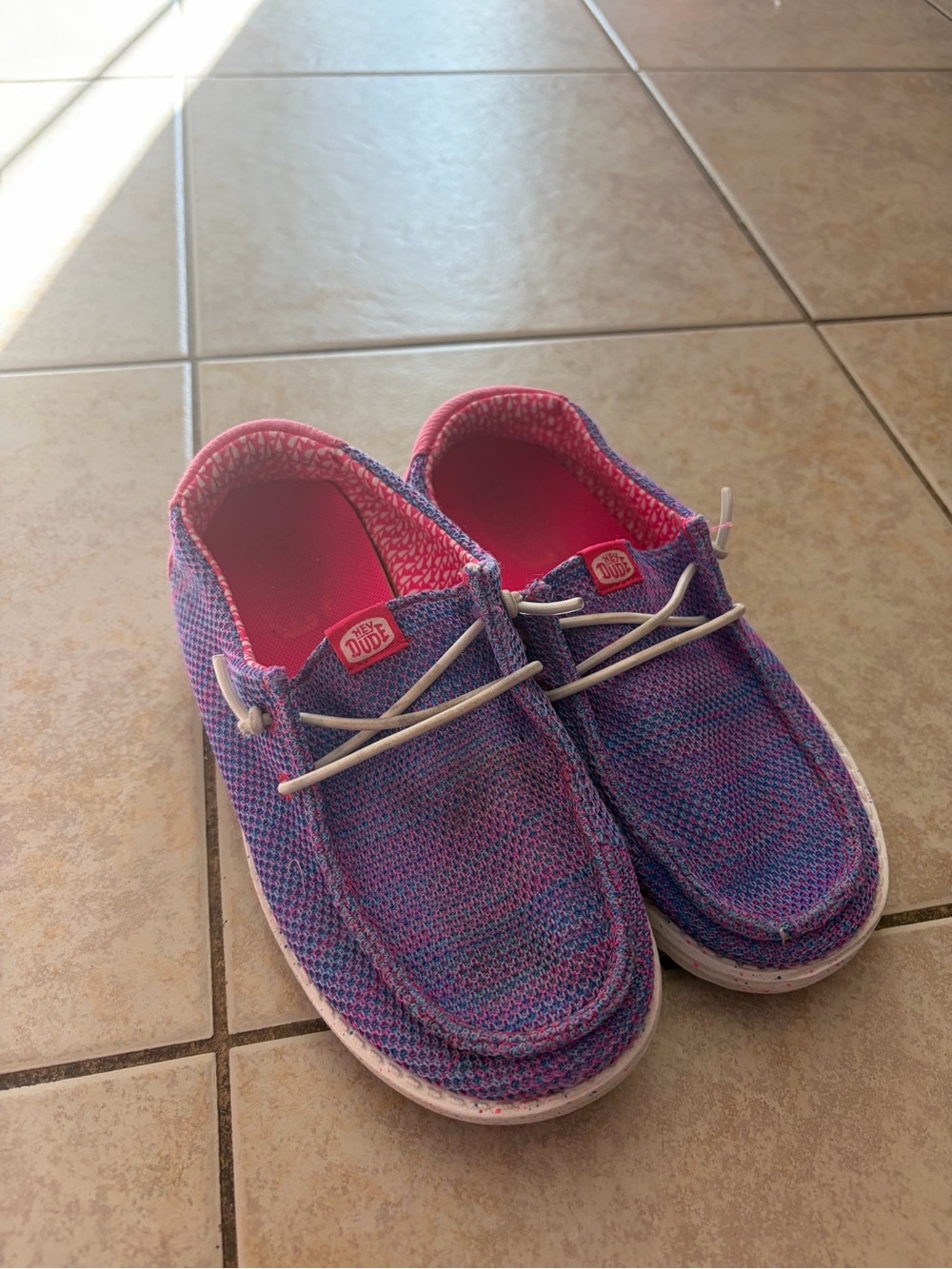 Hey Dude Kids Lightweight Knit Slip-On Shoes in Purple/Pink